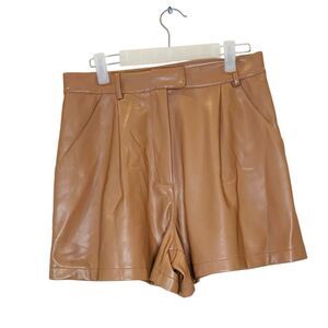 Nasty Gal Collection Pleated High Rise Glossy Faux Leather Brown Shorts Size 6